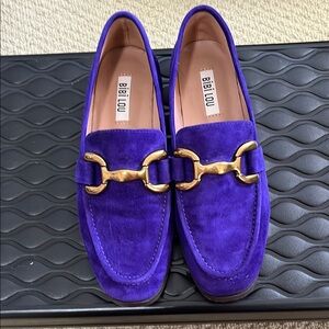 Bibi Lou Purple/Blue Loafers with Gold Horsebit Detail